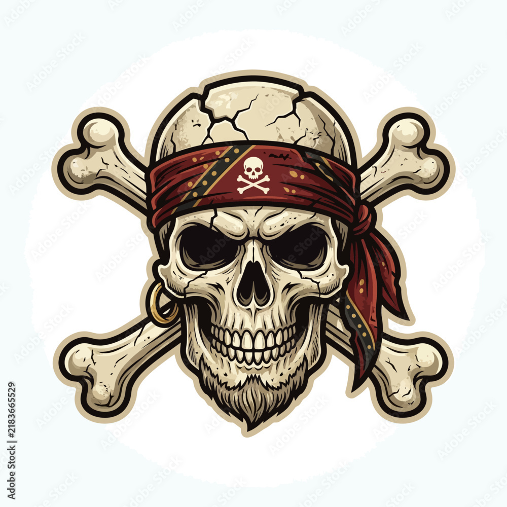Fototapeta premium Pirate Skull With Crossbones Icon Cartoon Style