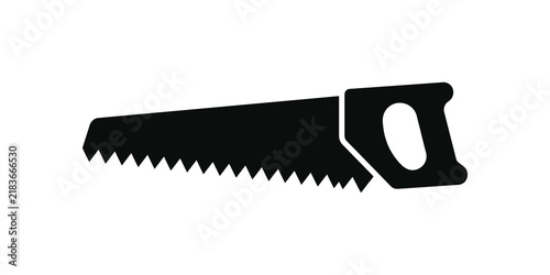Bild auf Leinwand Woodworking hand saw tool silhouette with sharp teeth and handle.