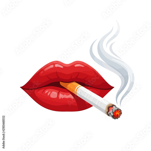 Glamorous Lips Smoking Cigarette with Smoke