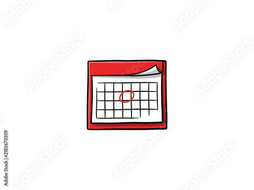 Red Wall Calendar With Circled Date Isolated On White Background