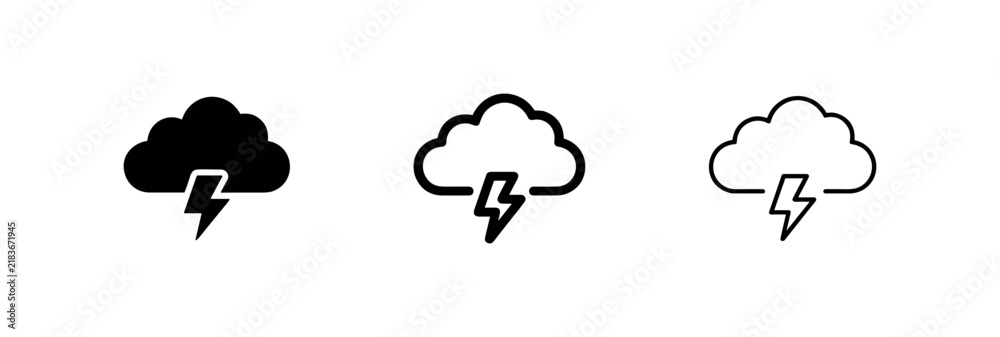 Obraz premium Thunderstorm Weather Cloud Lightning Icon Set