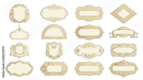 Ornate Vintage Labels and Badges Collection, Isolated on Transparent Background