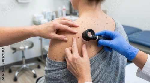 Dermatologist Examining Skin Moles With Magnifying Tool