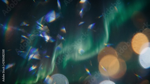 Green Aurora Prism Light Abstract with Rainbow Bokeh Flares