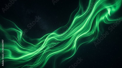 Emerald Aurora Light Streaks Flowing Through Dark Starry Night Sky