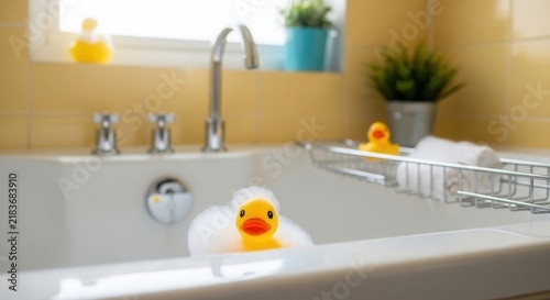 Joyful Yellow Rubber Duck Bathtime Fun With Bubbles