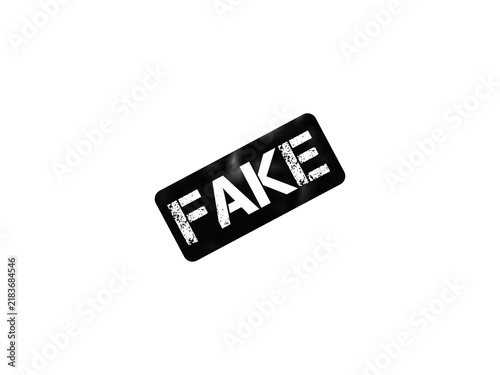 Fake rubber stamp icon on white background. Grungy black rectangular fake seal. Distressed mark for counterfeit or fraud verification.