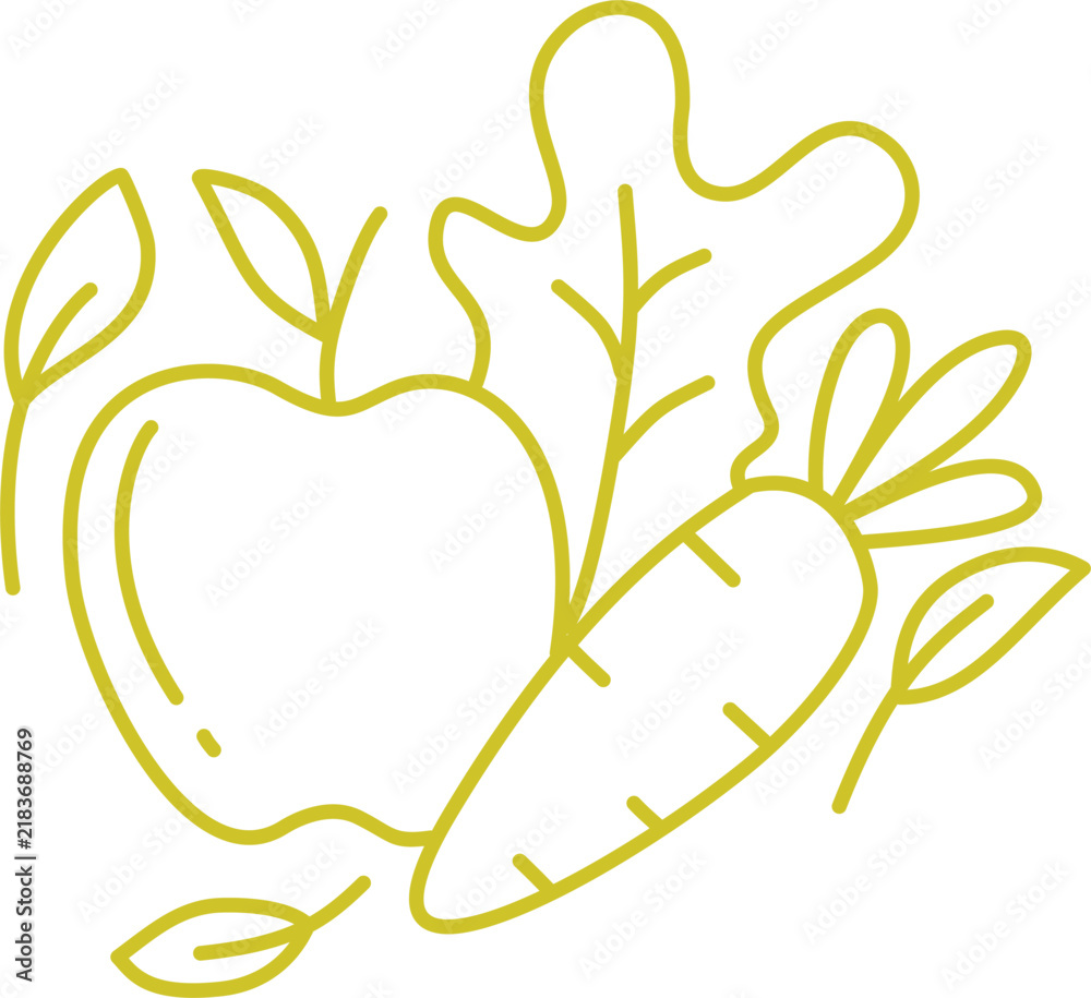 Obraz premium fresh apple and crisp carrot surrounded by leaves