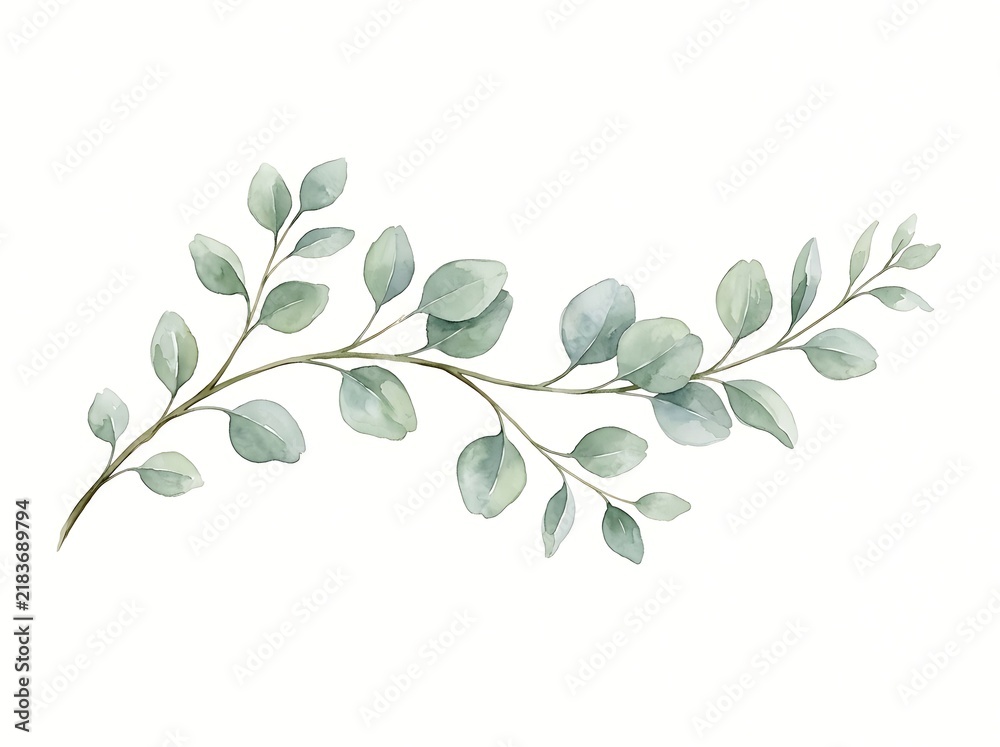Obraz premium Watercolor eucalyptus branch with green leaves isolated on white background