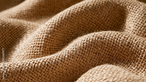 Coarse woven texture of jute bag fabric in soft folds  