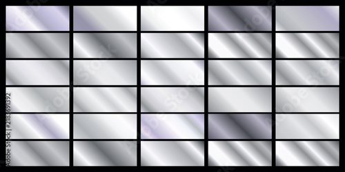 Silver Reflective Gradient Banner Pack Featuring Bright Chrome Highlights, Smooth Luxury Finish, Contemporary Interface Components and Professional Abstract Design Assets