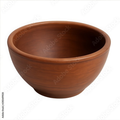 Empty wooden bowl with smooth finish and natural grain texture isolated on white background.