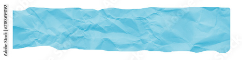 Light blue crumpled paper strip isolated on transparent background for design texture