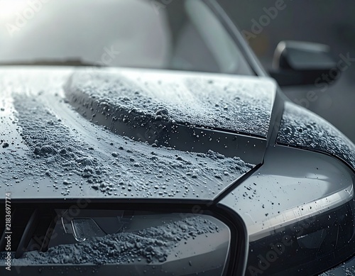 Ash Layer on Car Hood and Grille with Wiped Clean Streak