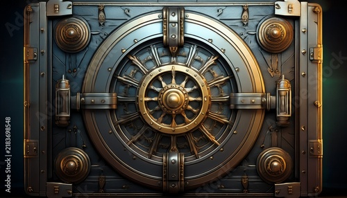 medieval iron strongbox door with wheel lock dark industrial vault