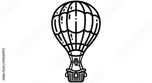 Hot Air Balloon Illustration Simple Line Art Isolated on White Background.