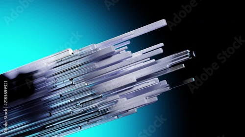 Sleek glass bars streak across cyan black background in seamless loop