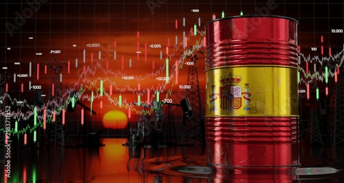 Spain - oil barrel price concept - 3D illustration