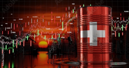 Switzerland - oil barrel price concept - 3D illustration