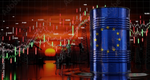 European Union - oil barrel with flag - 3D illustration