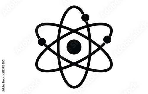 Atom icon symbol, simple vector illustration of a scientific atomic structure with orbiting electrons