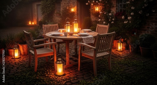 Enchanting Garden Evening Ambiance With Lanterns