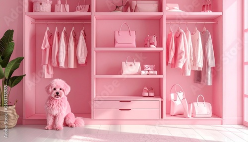Obraz na płótnie ピンク 部屋 インテリア 犬
