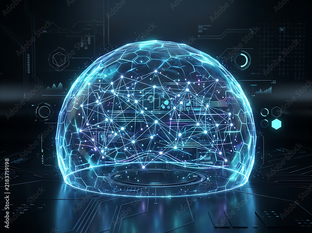 Fototapeta premium Futuristic Digital Network Globe with Connected Data and Technology