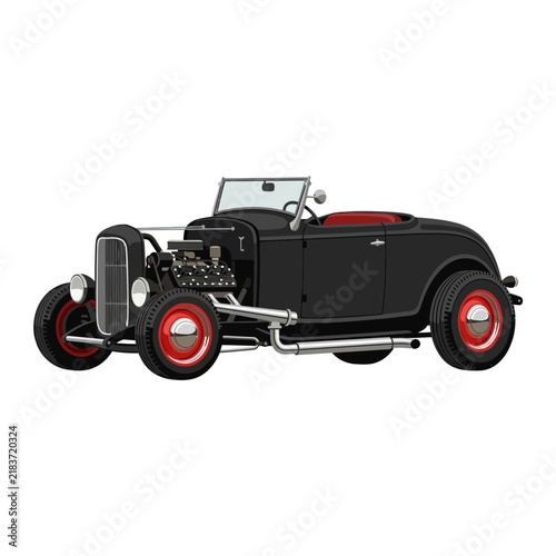 Black Hot Rod Car Isolated Transparent Background Vector Illustration
