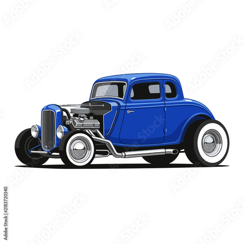 Blue Hot Rod Coupe Isolated Transparent Background Classic Car Vector