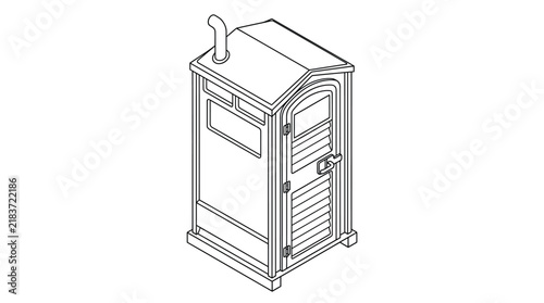Isometric Line Art Portable Chemical Toilet Illustration