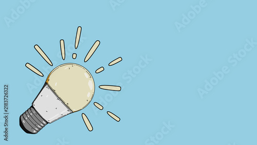 Glowing LED Light Bulb Illustration with Copy Space on Blue Background