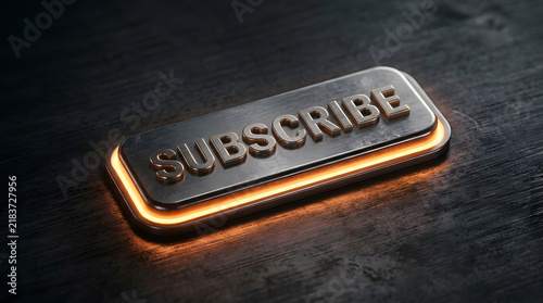 Metallic Subscribe Button with Glowing Orange Light Effect for Digital Marketing and UI
