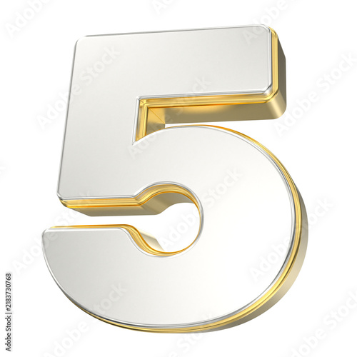 Metallic 3D number five with gold