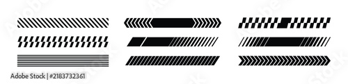 Racing Stripe Decal Icon Set Tech Graphic Elements Speed Sport Bar Line Chevron Pattern Black Silhouette Vector Illustration Isolated White Background