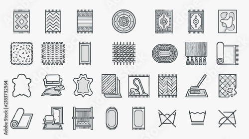 Diverse Icon Set of Traditional and Modern Textile Patterns and Craft Tools