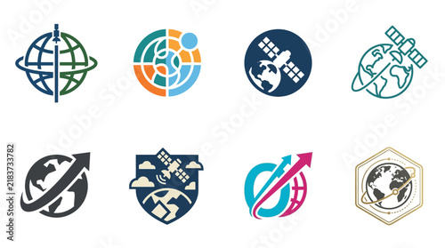 Satellite and planetary communication system logo marks.