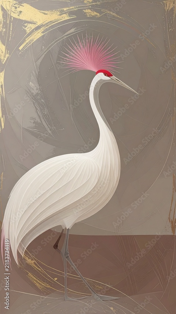 Fototapeta premium Cranes with unique features standing in a modern art style setting