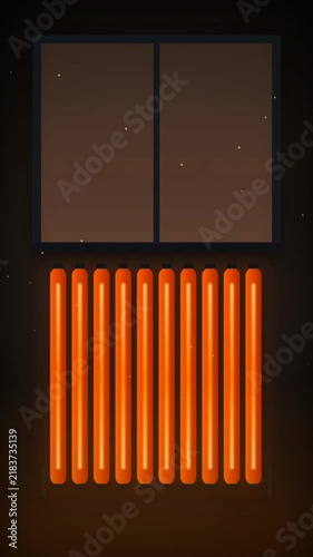 Old Cast Iron Radiator Heating Up and Glowing Amber in Apartment