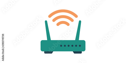 Cuadro en lienzo Wifi router with signal waves flat icons on transparent background