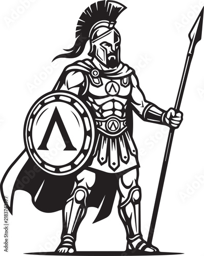Ares Greek god of war standing in Spartan armor vector illustration isolated