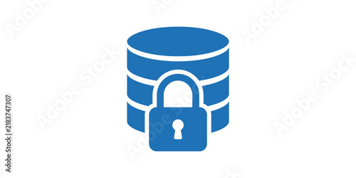 Secure database icon with blue lock representing data protection safety.