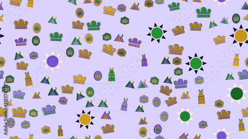 Obraz na płótnie Pattern of Crowns, Suns, Mountains, and Figures