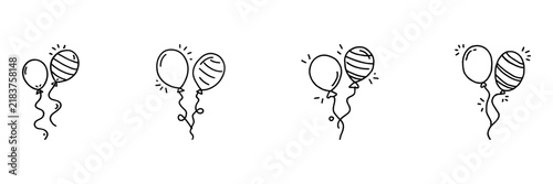 Balloon Party Hand Drawn Doodle Icon Set. Celebration, Birthday, Festive Decoration And Event Sketch Symbol Collection. Party Supplies And Holiday. Isolated Vector Illustration