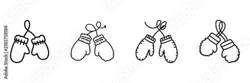 Winter Mittens And Gloves Hand Drawn Doodle Icon Set. Cold Weather Protection, Cozy Clothing And Outdoor Wear Sketch Symbol Collection. Fashion And Seasonal Apparel. Isolated Vector Illustration