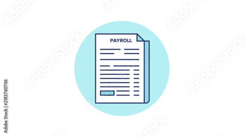 Payroll document icon with checklist in blue circle.