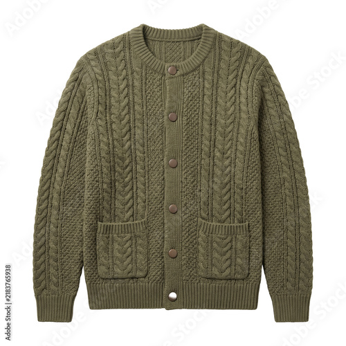Konstfotografi Olive green cable knit cardigan sweater with buttons