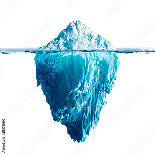 Iceberg above and below the waterline on transparent background
