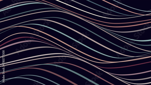 Set Illustration Abstract Dark Background With Hand Drawn Shapes Wavy Lines Smooth and Modern Minimal Style Orange Blue Purple Flat Color Design Vector. Ideal for Social Media Posts, Website Banners
