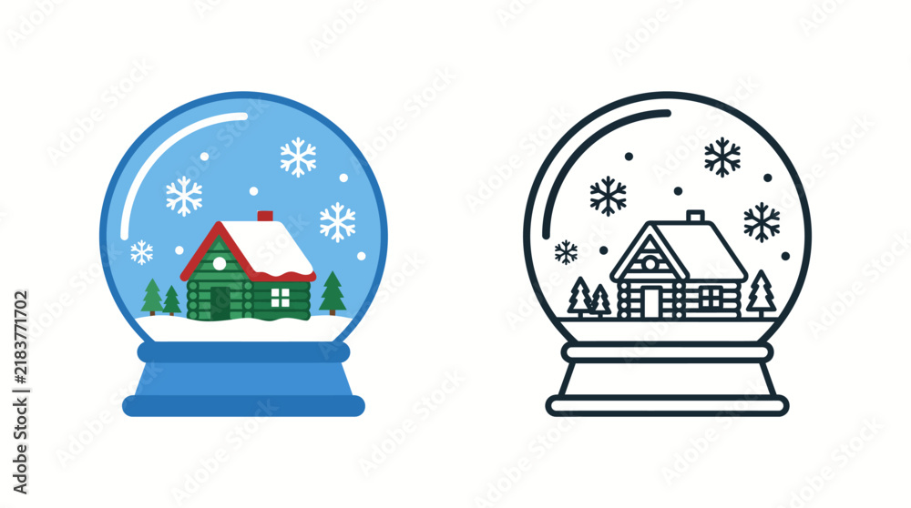 Fototapeta premium Winter cabin in snow globe with falling snowflakes during festive season Vector Illustration